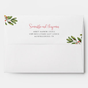 Winter Watercolor Greenery Floral Return Addressed Envelope
