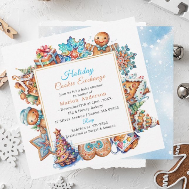 Winter Watercolor Holiday Cookie Exchange Baby Sho Invitation (Creator Uploaded)