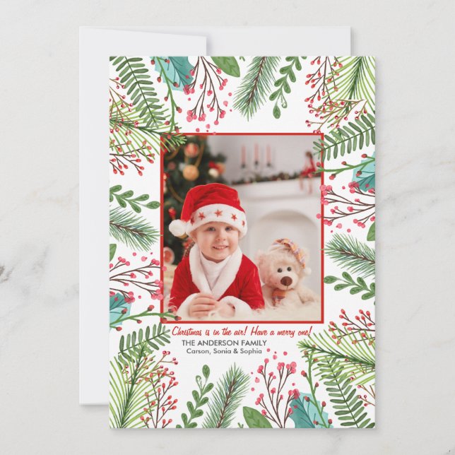 Winter Watercolor Holiday Photo Card (Front)