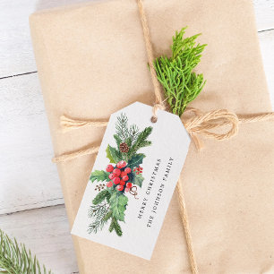 Winter Watercolor Holly Berry Greenery Gift Tags
