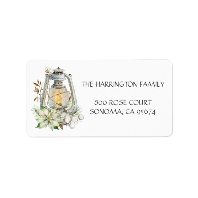 Winter Watercolor Lantern Snow Christmas Holiday  Label (Front)