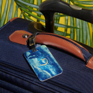 Winter Watercolor Mountains Landscape Monogram Luggage Tag