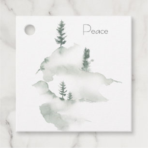 Winter Watercolor Pine Trees Favour Tags