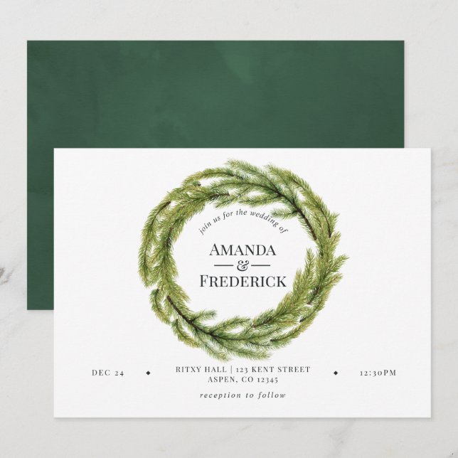 Winter Watercolor Pine Wedding Invitation (Front/Back)
