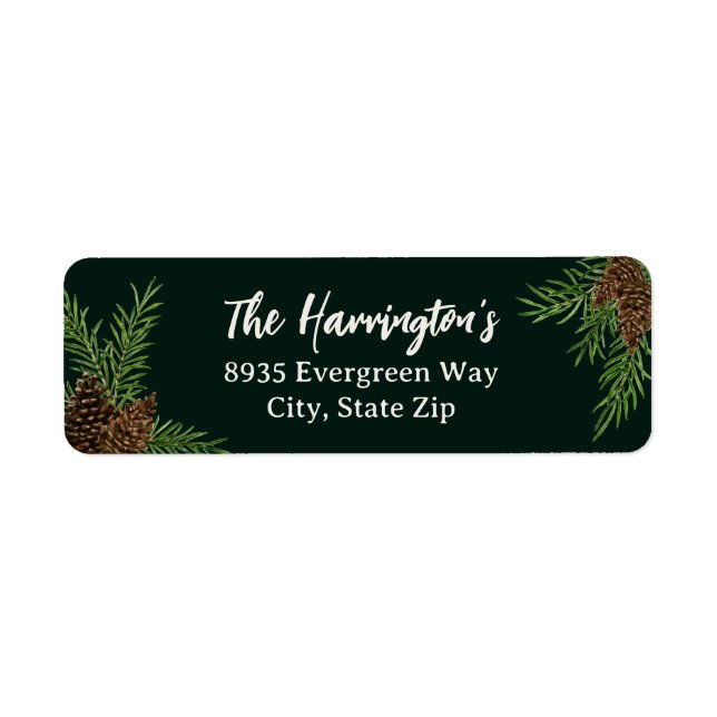 Winter Watercolor Pinecone Holiday Return Address (Front)