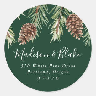 Winter Watercolor Pinecone Return Address Classic Round Sticker