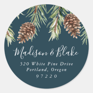 Winter Watercolor Pinecone Return Address Classic Round Sticker
