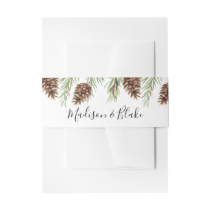Winter Watercolor Pinecone Wedding Invitation Belly Band