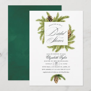 Winter Watercolor Pines Bridal Shower Invitation
