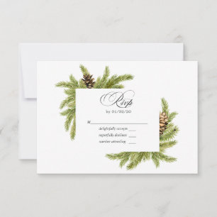 Winter Watercolor Pines Wedding RSVP Card