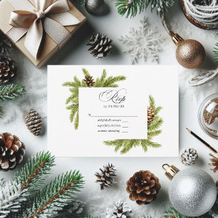 Winter Watercolor Pines Wedding RSVP Card