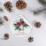 Winter watercolor red peonies bouquet Christmas Classic Round Sticker<br><div class="desc">Elegant red burgundy,  pine green and white floral wedding sticker with hand painted (printed) botanical peony flowers,  seasonal fir branches,  berries and foliage and with your custom signature and text. Please note that the background colour is editable. You can change it after selecting CUSTOMIZE option.</div>