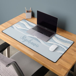 Winter Watercolor Snowfall Wave Pattern Monogram Desk Mat
