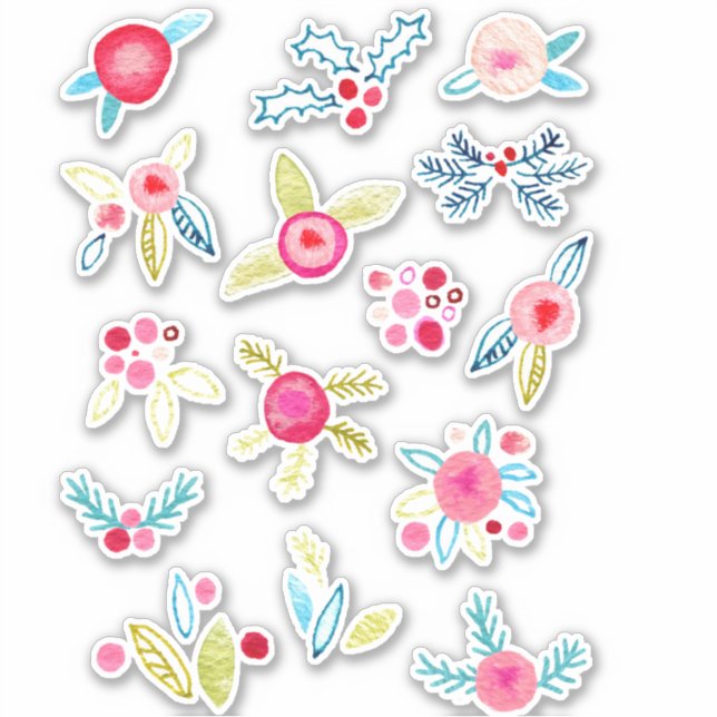 Winter Watercolor Sprigs and Foliage Sticker (Front)