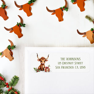 Winter Watercolor Texas Longhorn Calf Gift