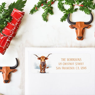 Winter Watercolor Texas Longhorn Calf Snow Scarf