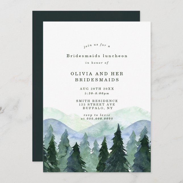 Winter Watercolor Tree Scene Bridesmaids Luncheon (Front/Back)