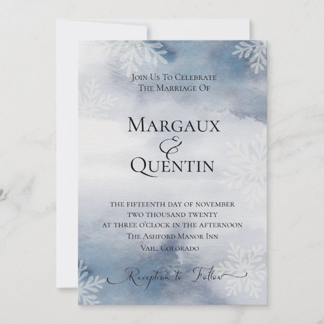 Winter Watercolor Wash Wedding Invitation (Front)