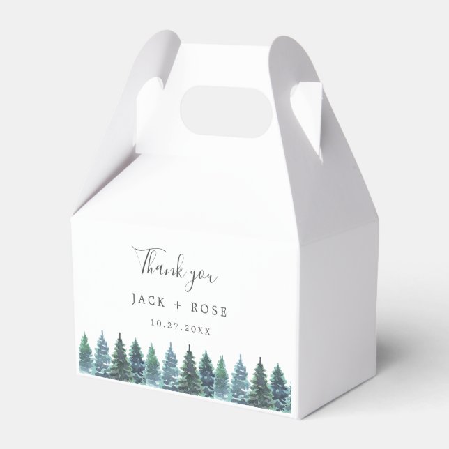 Winter Watercolor Wedding Favor Box (Front Side)