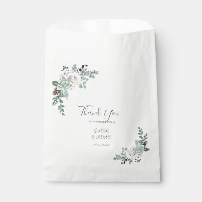 Winter Watercolor Wedding Favour Bag (Front)