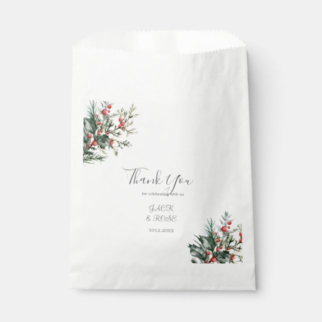 Winter Watercolor Wedding Favour Bag (Front)