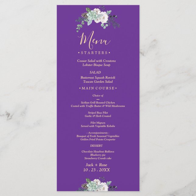 Winter Watercolor Wedding Menu (Front)