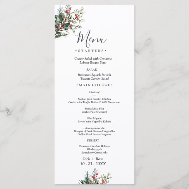 Winter Watercolor Wedding Menu (Front)
