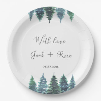 Winter Watercolor Wedding Paper Plate