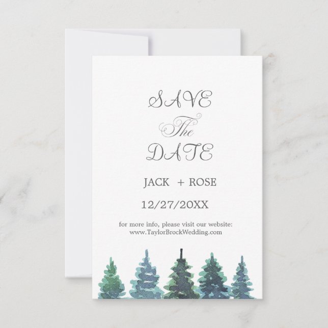 Winter Watercolor Wedding Save The Date (Front)