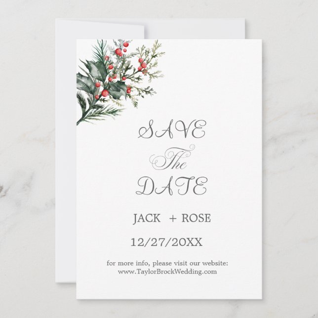 Winter Watercolor Wedding Save The Date (Front)