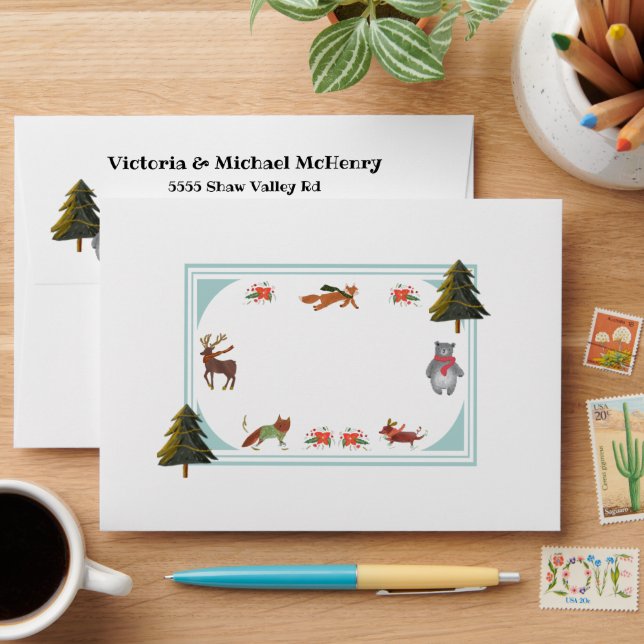 Winter Watercolor Woodland Animals  Envelope (Desk)