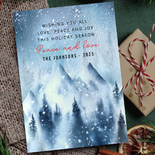 Winter watercolor woodland white Christmas Holiday Card