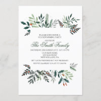 Winter Watercolor Wreath Housewarming Invitation