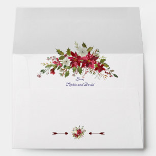 Winter Watercolour Red Poinsettia Wedding Envelope