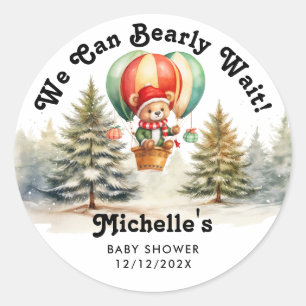Winter We Can Bearly Wait Christmas Baby Shower Classic Round Sticker