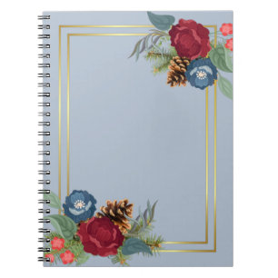 Winter Wedding Burgundy Teal Blue Modern Notebook