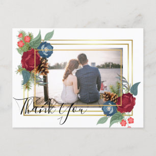 Winter Wedding Burgundy Teal Blue Modern Postcard