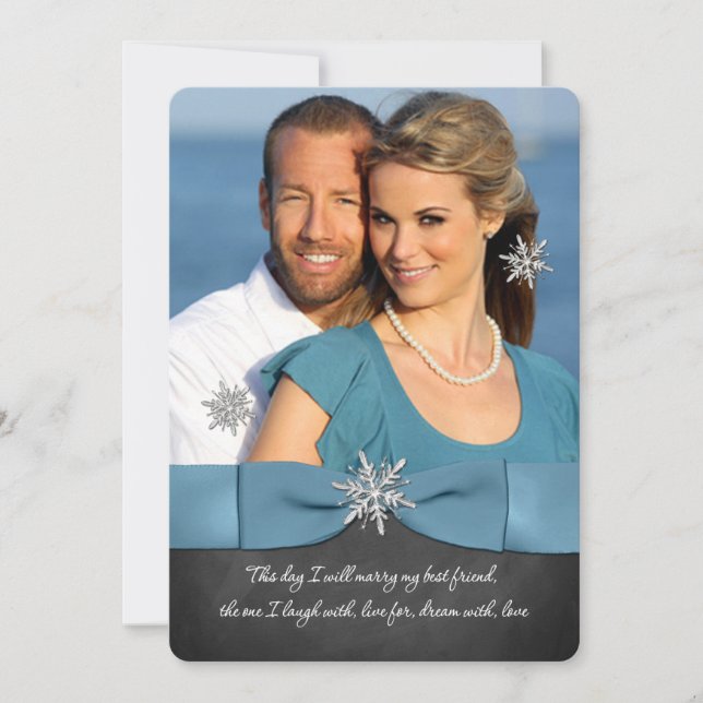 Winter Wedding | Chalkboard Silver Snowflake Blue Invitation (Front)