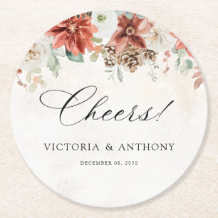 Winter Wedding Cheers Round Coaster