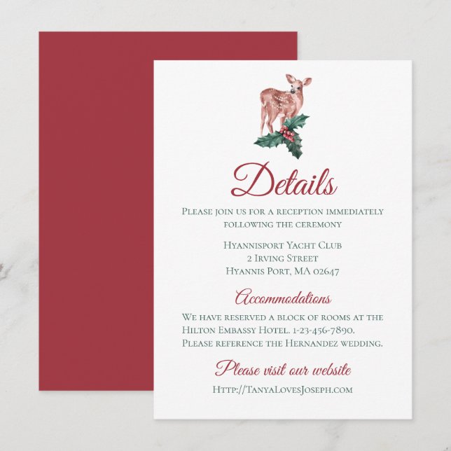 Winter Wedding Details Christmas Reindeer Floral Invitation (Front/Back)