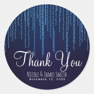 Winter Wedding Elegant Blue Sparkle String Lights Classic Round Sticker