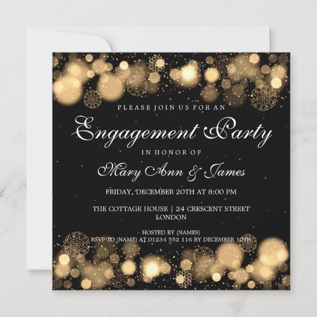 Winter Wedding Engagement Party Gold Lights Invitation (Front)