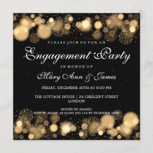 Winter Wedding Engagement Party Gold Lights Invitation
