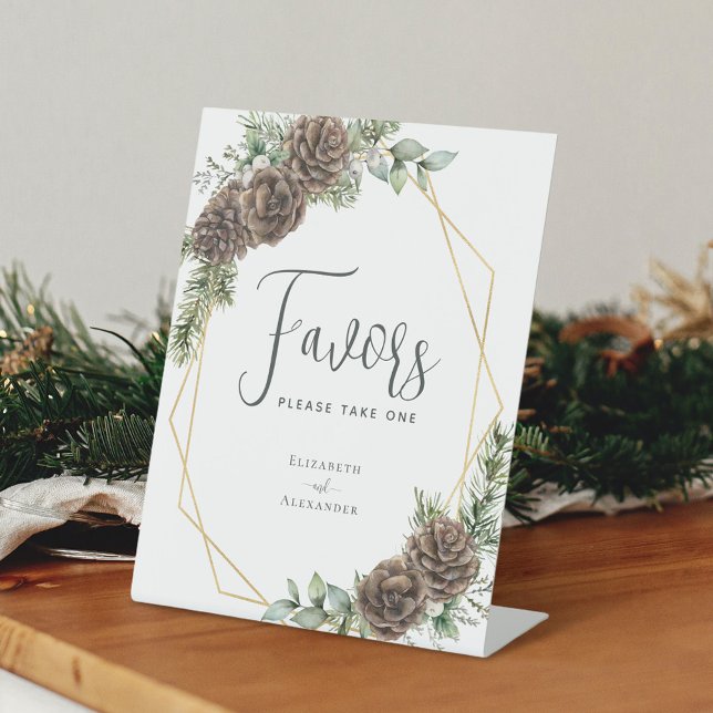 Winter Wedding Evergreen Pine Cone Favours  Pedestal Sign (Creator Uploaded)