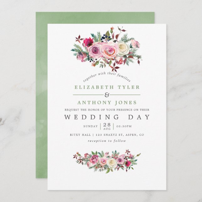 Winter Wedding Floral Invitation (Front/Back)