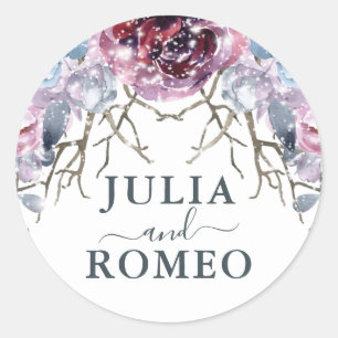 Winter Wedding Floral Personalized Classic Round Sticker