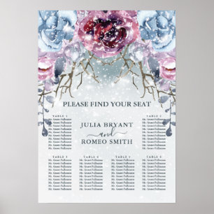Winter Wedding Floral Snow Blue Seating Chart