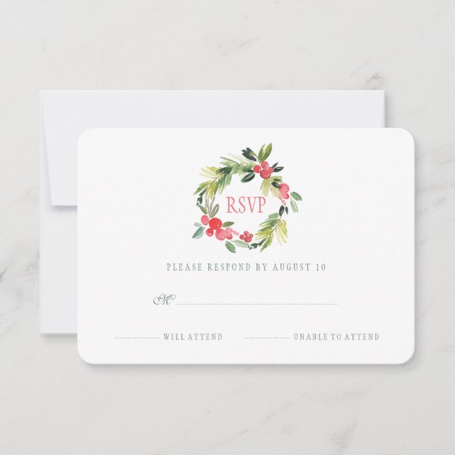 Winter Wedding Floral Watercolor Wreath | RSVP (Front)