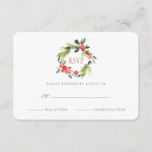 Winter Wedding Floral Watercolor Wreath   RSVP Card