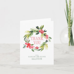 Winter Wedding Floral Wreath    Thank You Card